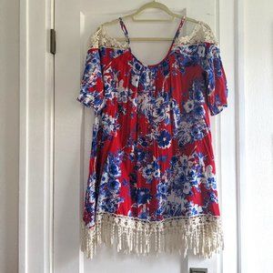 Pink Blush Floral & Crochet Maternity Dress